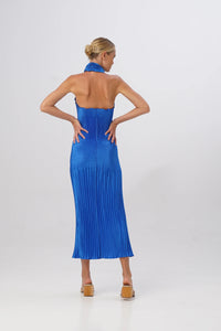 L’IDÈE SOIREE PLEATED HALTER GOWN - MOROCCAN BLUE